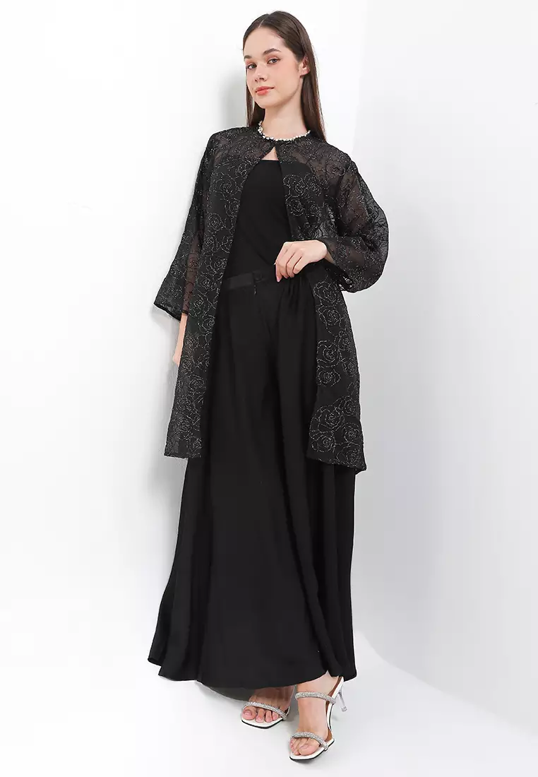 L/S Flo Emb Pearl Trims Organza Outer