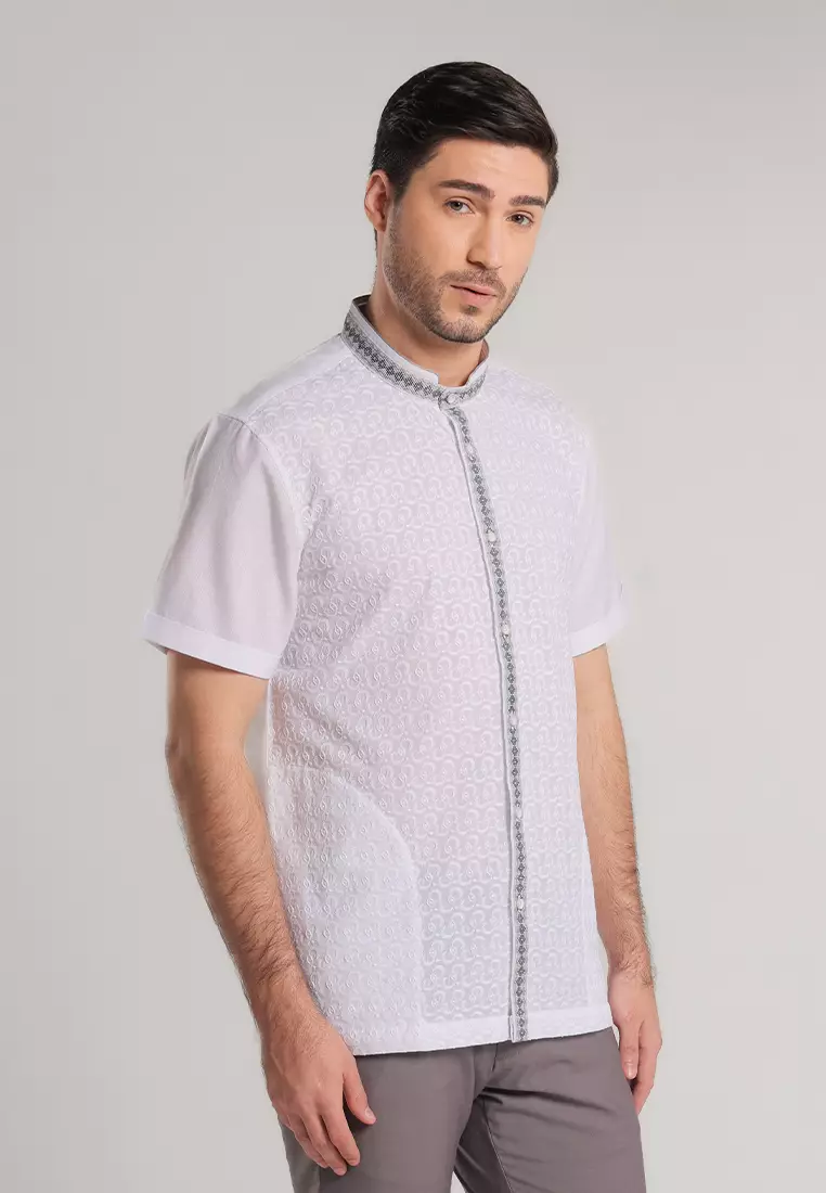 MOC Kemeja Koko Lengan Pendek Pria Hamza - White
