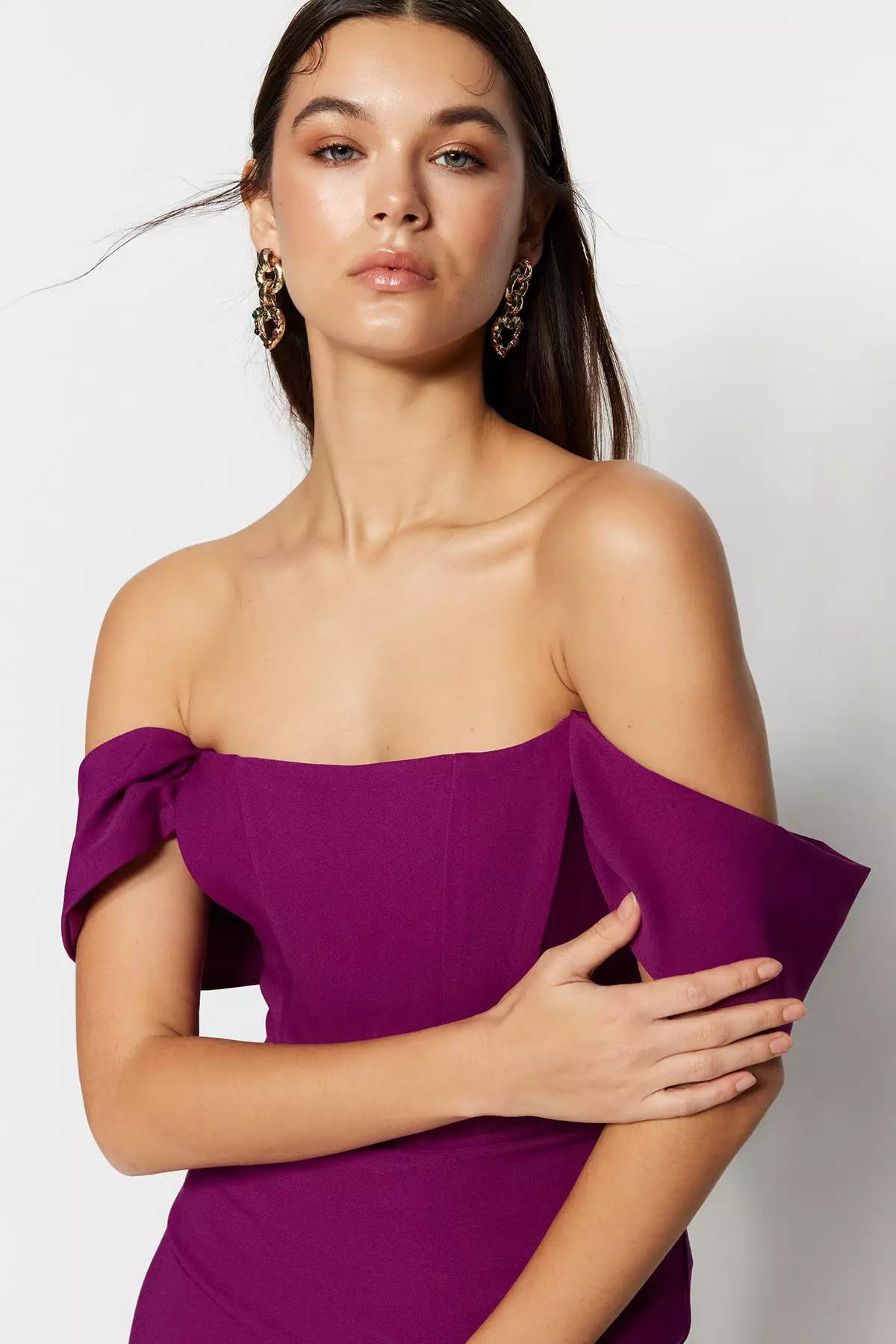 Fitted Off Shoulder Midi Dress