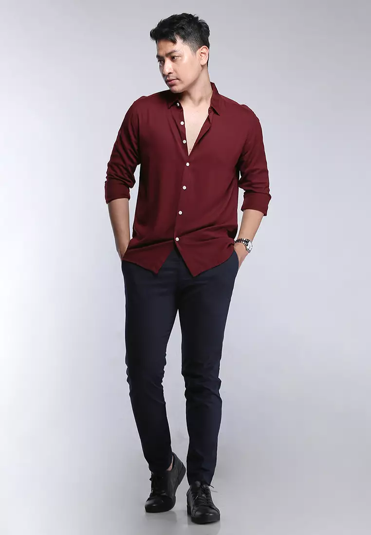 Viscose Red Wine Casual Shirt