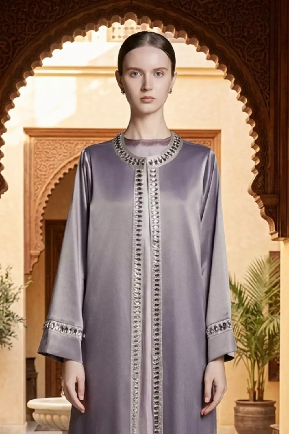 DEMURE&CO - Hafsa Prive’  Embellished Coat Dress Ash Grey