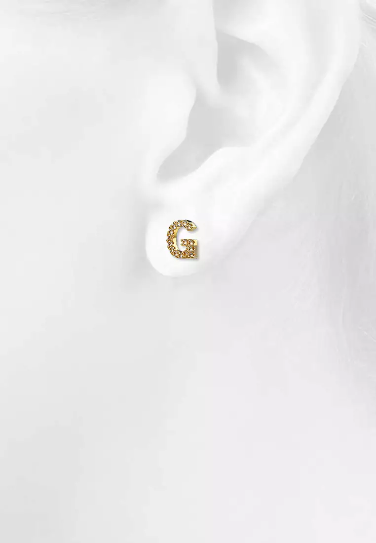Solid 925 Sterling Silver Glamour Alphabet Letter Earrings Gold  G