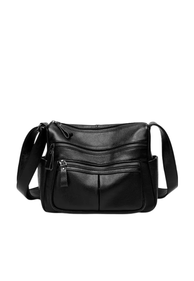 Buy Lara Women's PU Leather Multi-pockets Zipper Cross-body Bag - Black  2024 Online | ZALORA Singapore