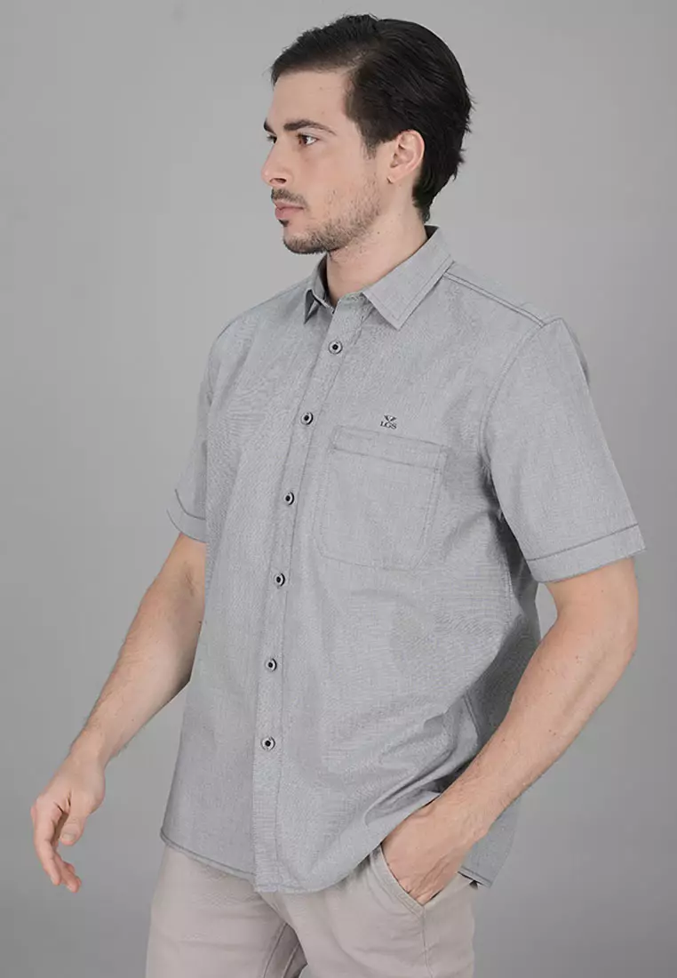 LGS - Kemeja Casual Pria - Lengan Pendek - Reguler Fit - Warna Abu Muda - Pocket Depan - CSH.271.S1097.188.C
