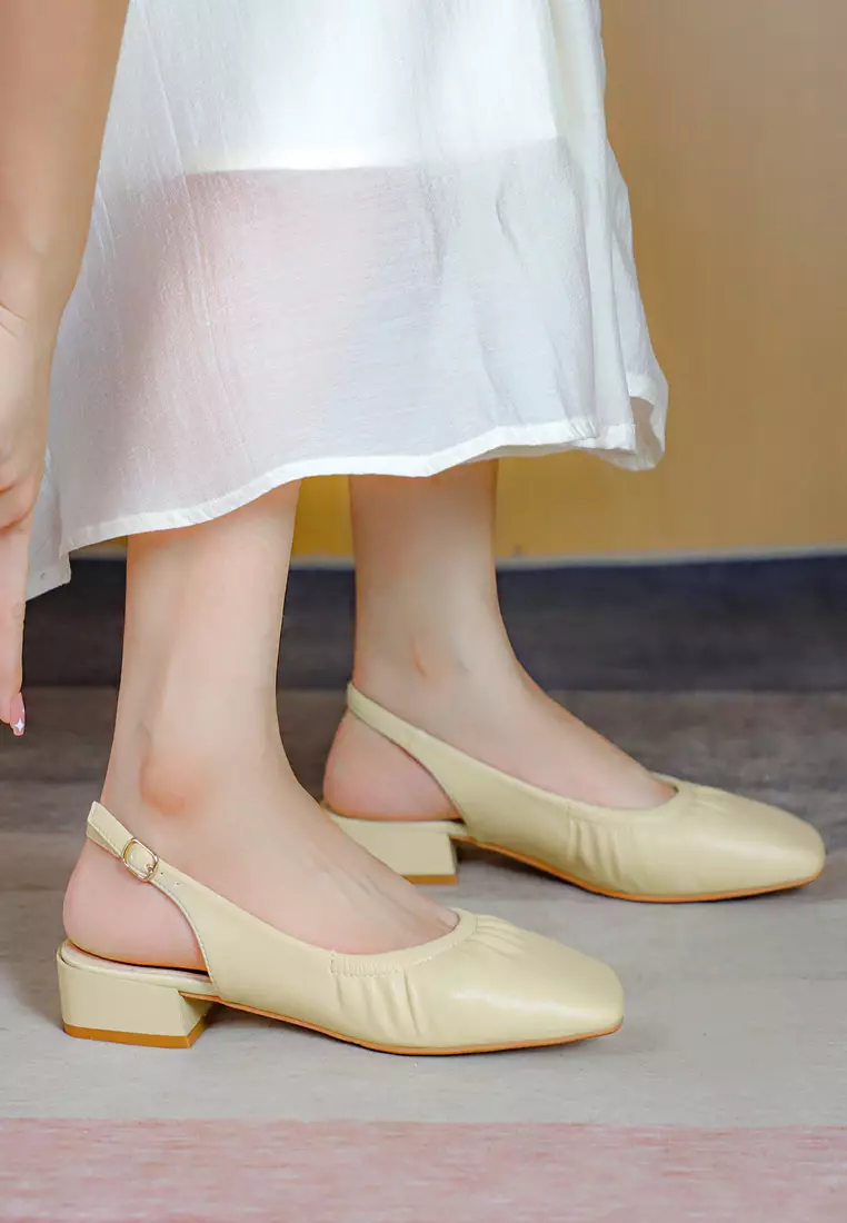 Microfiber Leather Slingback Mid Heel BY3618-9