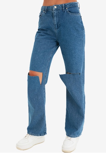 Trendyol blue Rip High Waist 90s Wide Leg Jeans 3190EAA6E74DFFGS_1