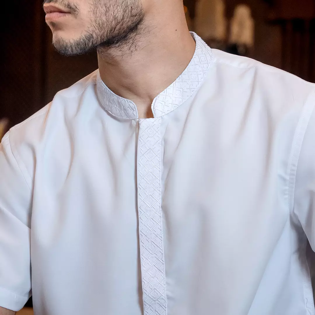 Kemeja Koko Bordir Azril Tangan Pendek Pria Muslim White
