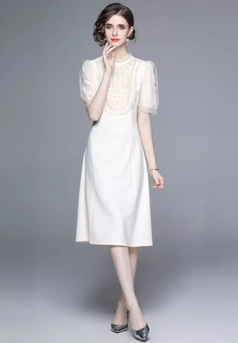 Beaded Lace Slim Fit Midi Dress CA26051822