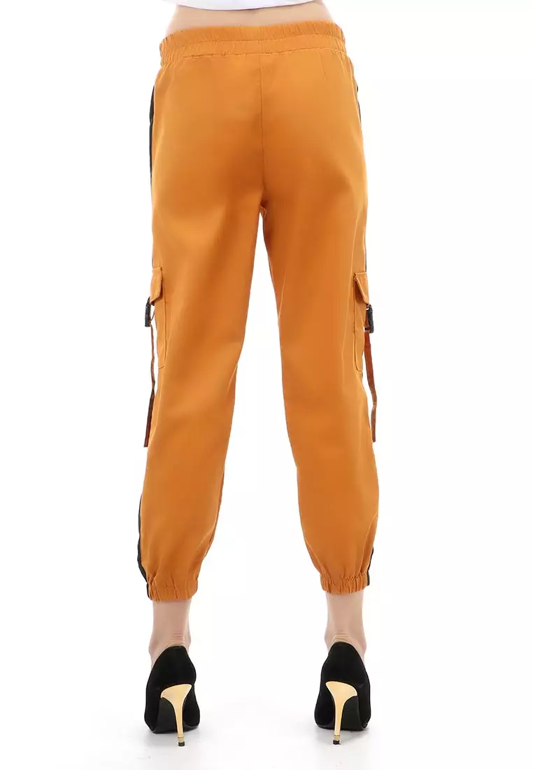 Jourel Celana Panjang Kasual Wanita Jogger Cargo Pants Plered Line Material Cotton ORIGINAL - Mustard Black