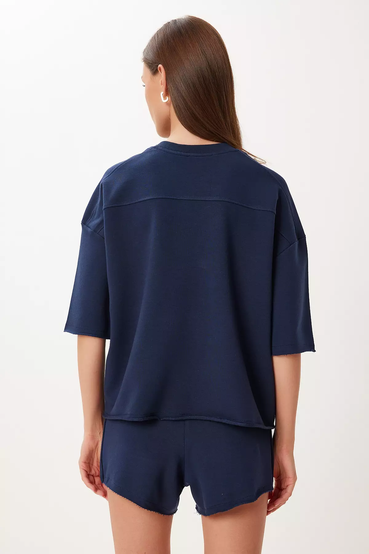 Women's Navy Blue Comfortable Stretchy Knitted Bottom-Top Set Ub00402