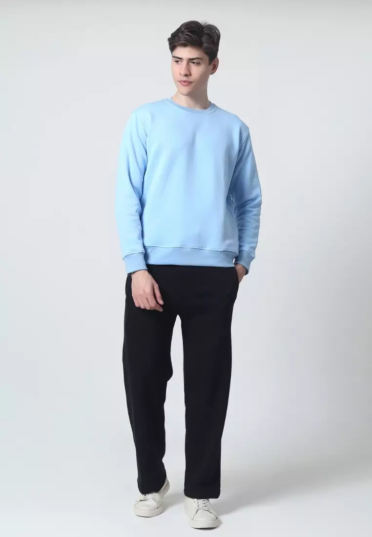 Cotton Well Coofy Crewneck Sweatshirt with Hidden Pocket Baby Blue | Sweater Polos Kantong Tersembunyi Biru Muda
