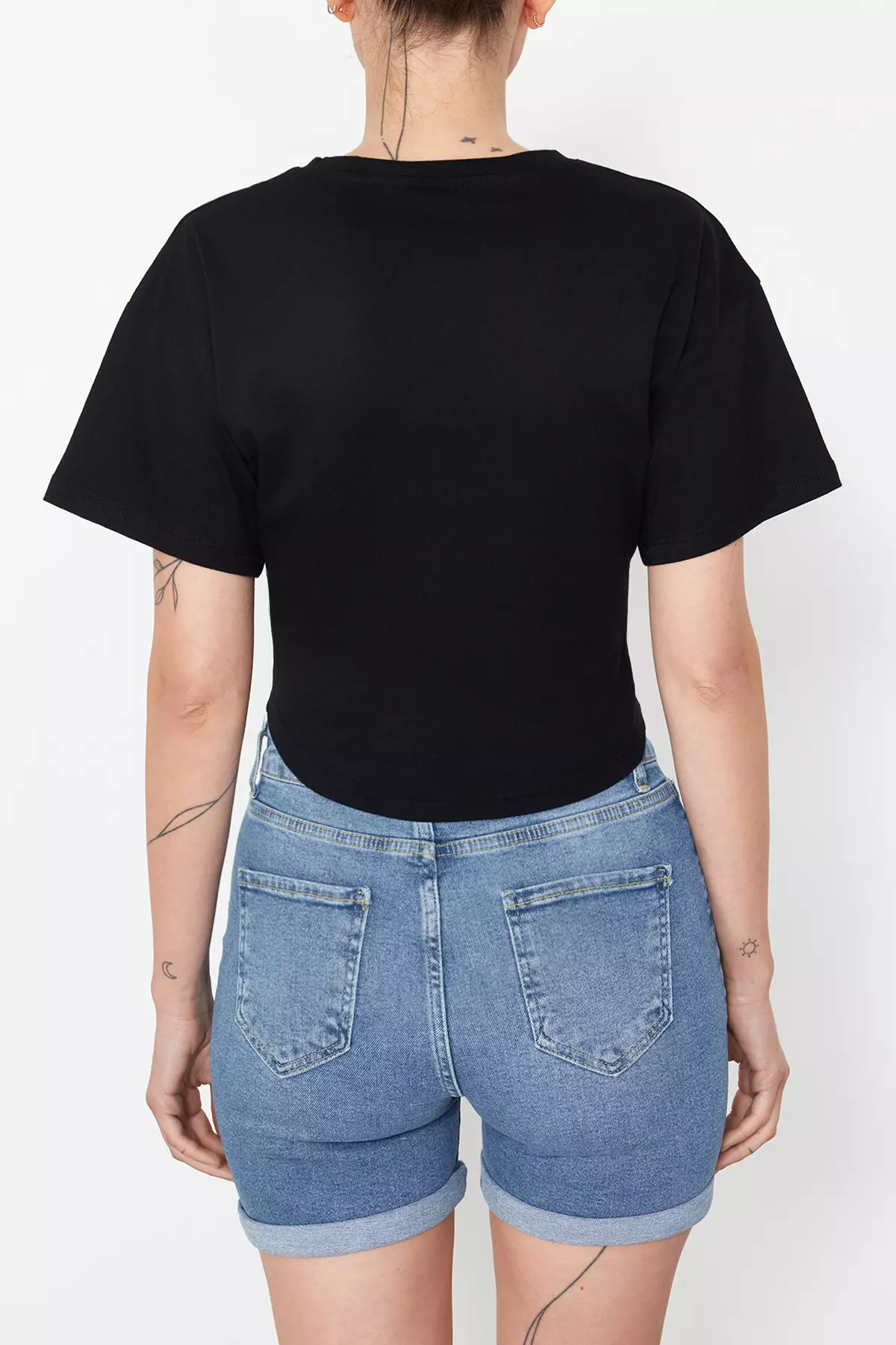 Black Crop Top - Regular Fit T-Shirt Tedss24Ts8
