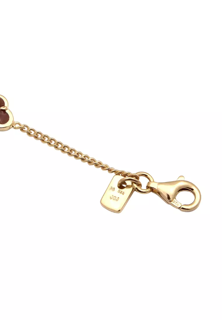Men's Silver Red Enamel Clover Bracelet – Gold-Plated