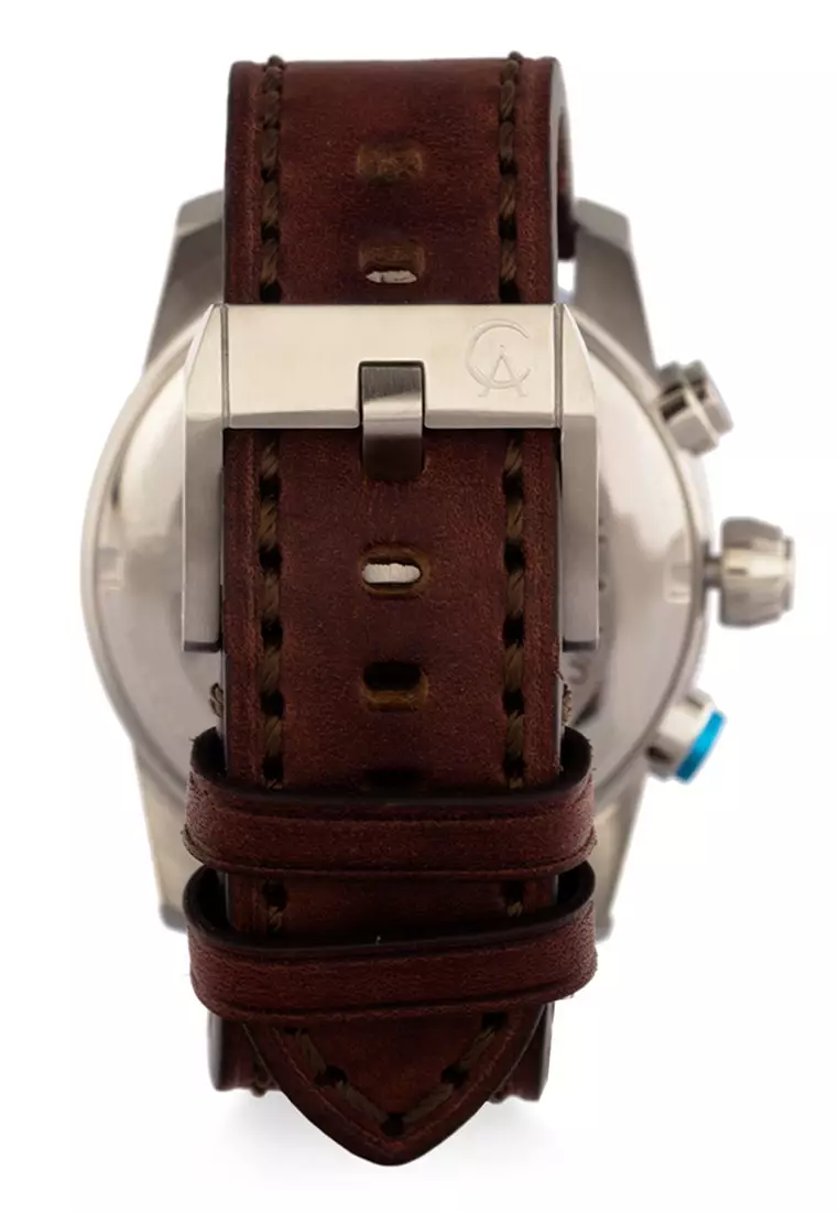 Alexandre Christie Jam Tangan Pria - Brown Silver Blue - Leather Strap - 6562 MCLSSBABU