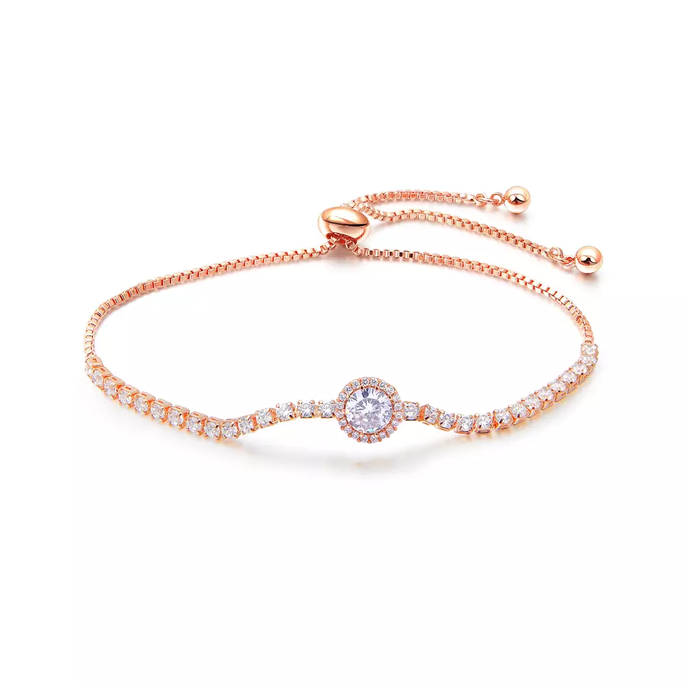 Glamorousky Gelang Serut Lapis Sillver Wanita Rose Gold Sparkling Adjustable Bracelet
