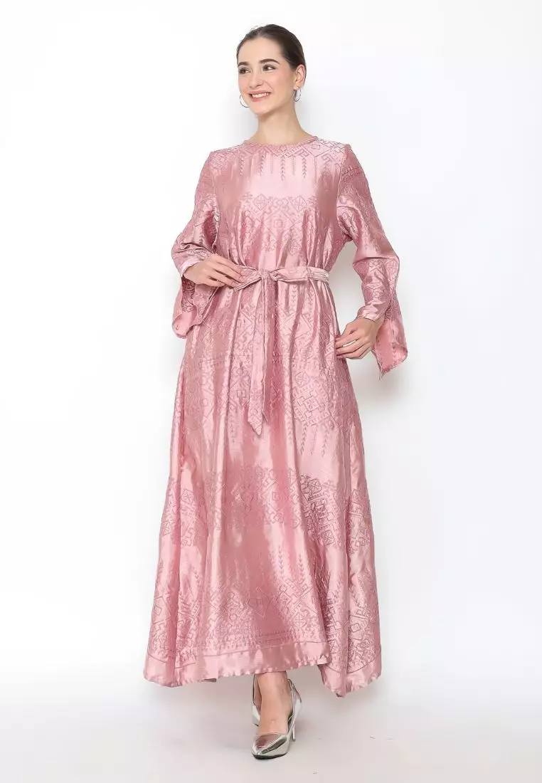 Rinjanie Batik x Senorita - Pink Muda - Gamis Tunik Bordir Gamis Wanita Modern - Dress Wanita Muslimah - Tunik Bordir Series - GTBB - PK