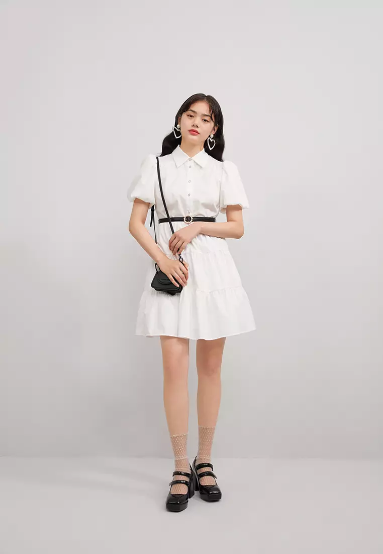 Puff Sleeve Button Top Mini Dress