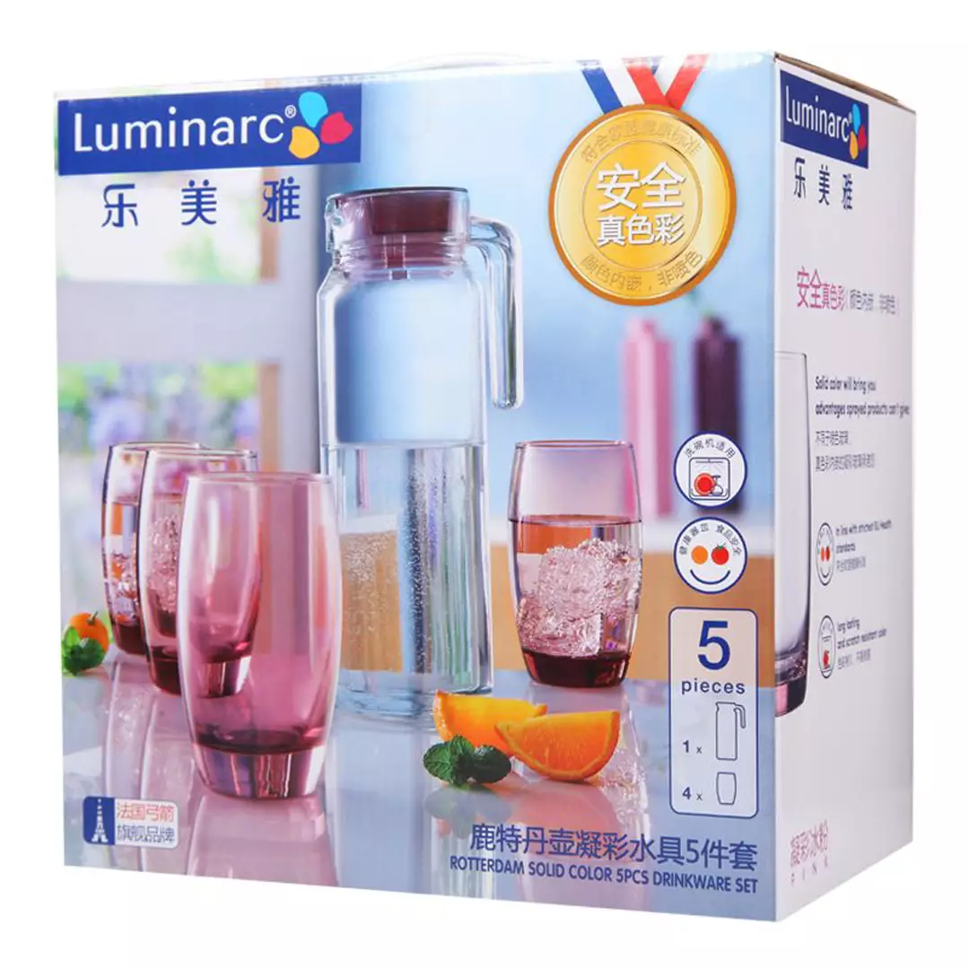 Buy Luminarc Luminarc 5pcs Water Drink Set Glass Drink Set Set Minuman Rotterdam Ice Pink 1474