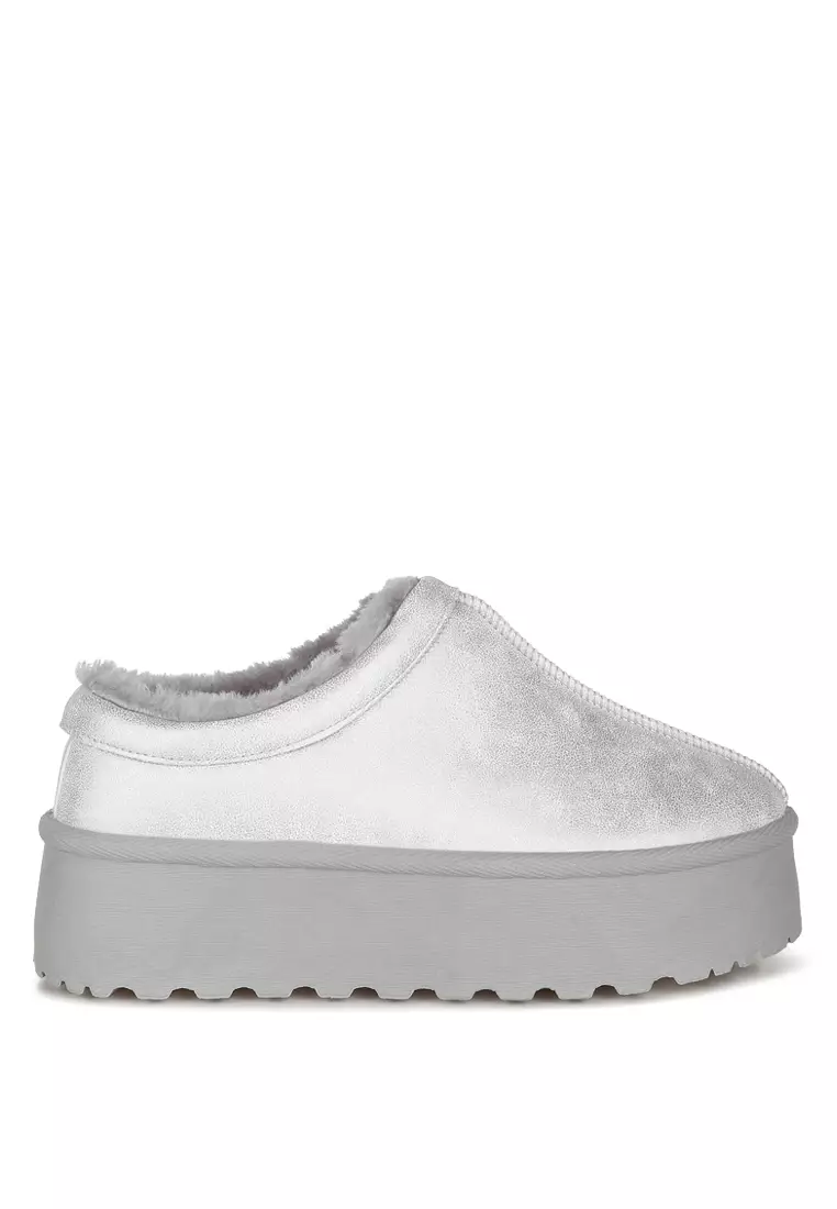 Discount on London Rag  shoes - SKU: Faux Leather Platform Classic Slip-On in Silver