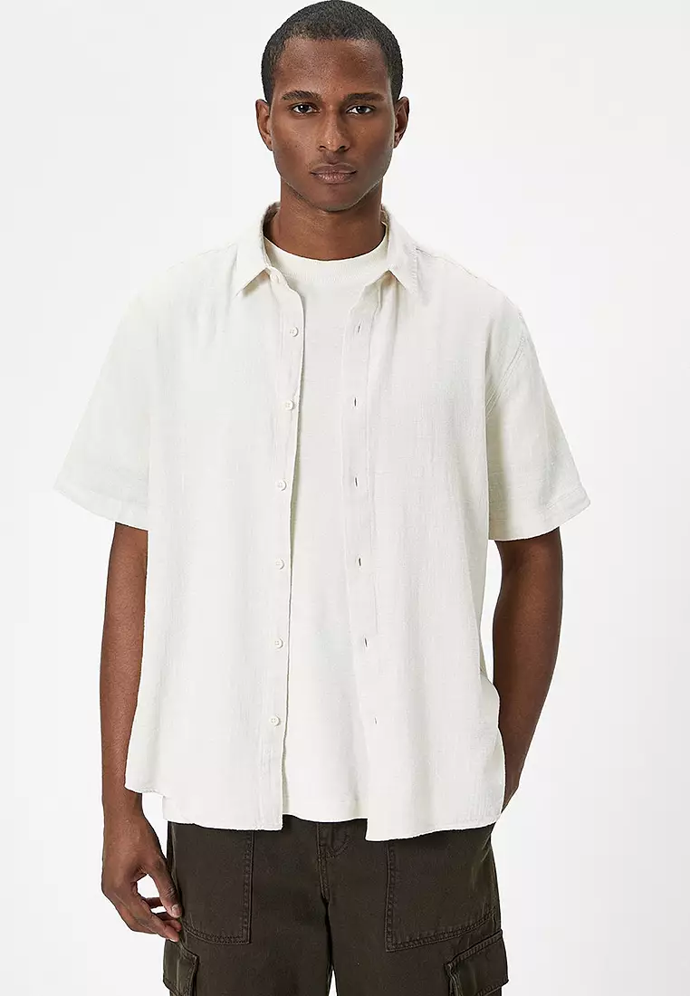 Discount on KOTON  shoes - SKU: Summer Shirt Short Sleeve Classic Collar Buttoned Cotton