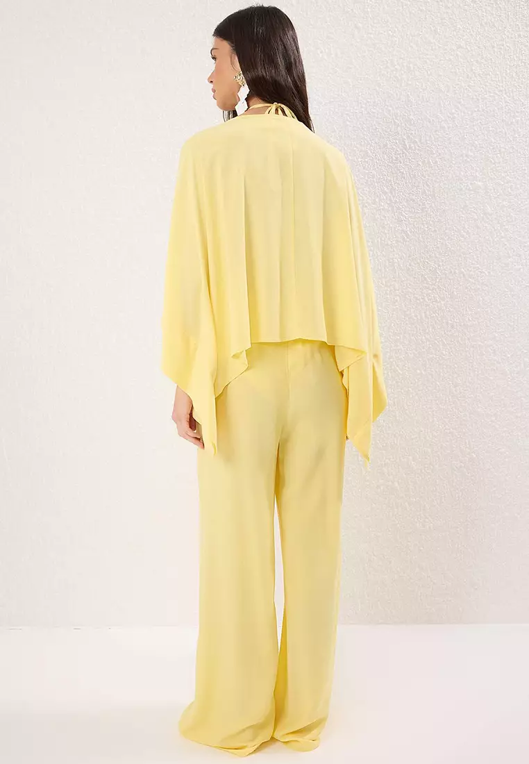 Yellow Bat Sleeve Shirt And Pantalon Beach Suit