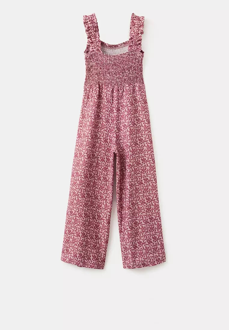 皺褶印花連身褲