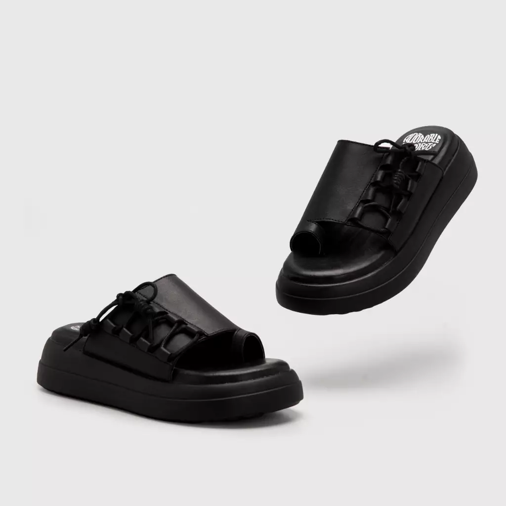 Adorable Projects - Elony Sandals Genuine Leather Black - Sandal Wanita