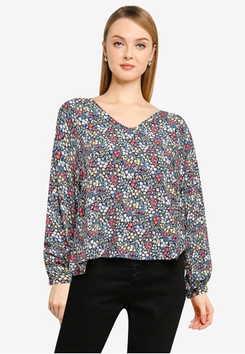 Noisy May navy Jenny Long Sleeves Floral Top 4A4C9AAB8EEE77GS_1