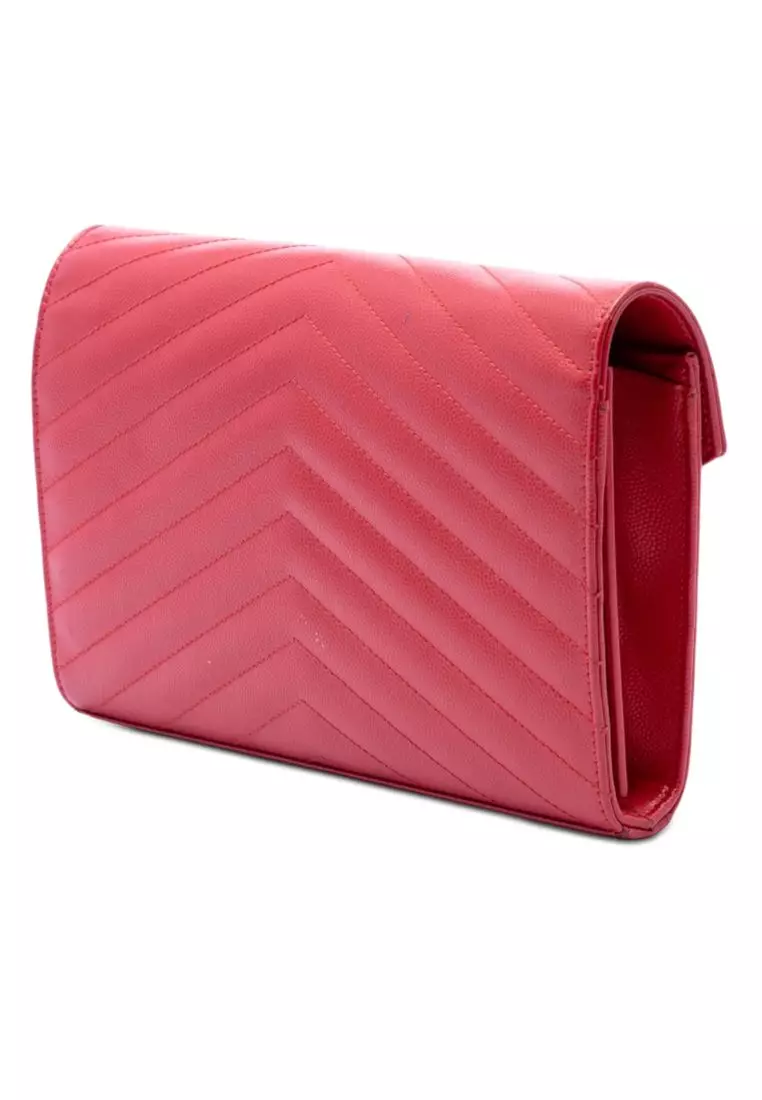 Pre-Loved Saint Laurent Grain De Poudre Cassandre Envelope Chain Wallet