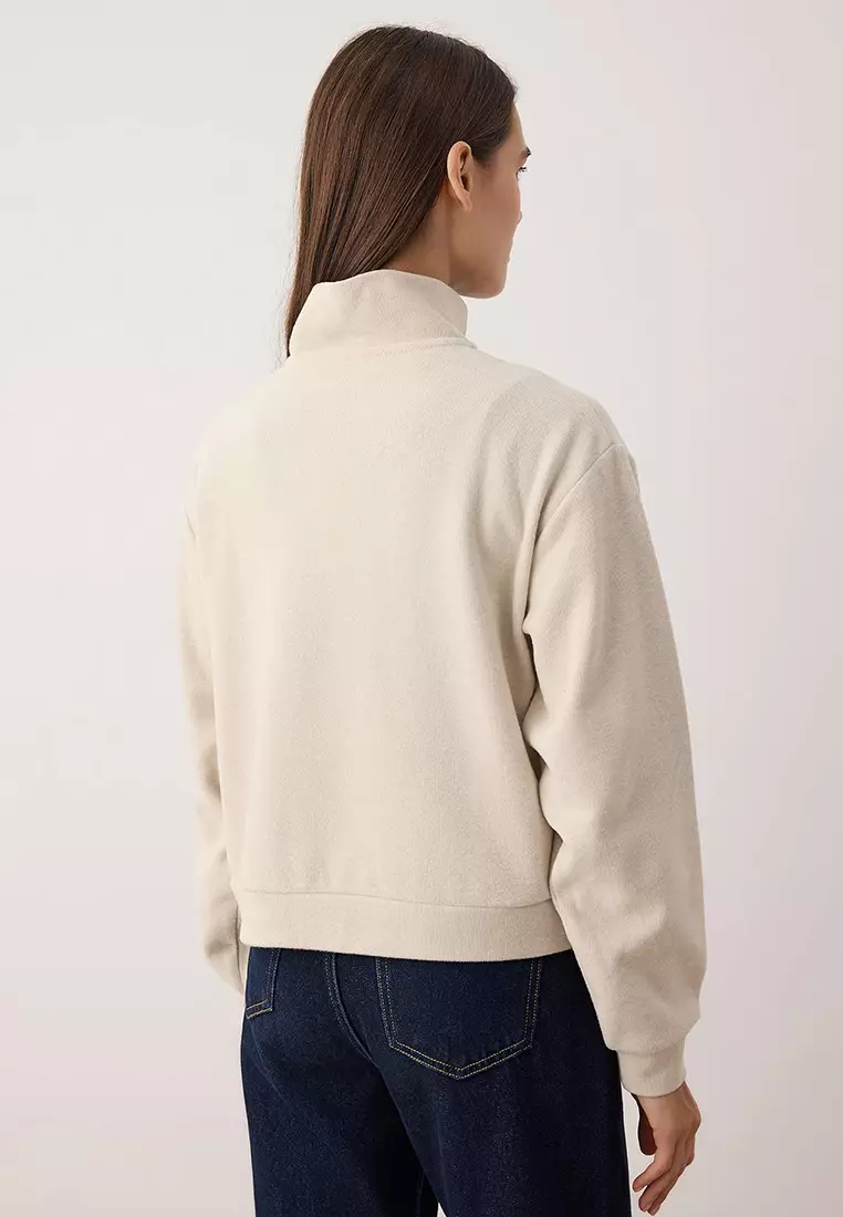 Buy Trendyol Stone Regular/Normal Pattern Half Placket Zippered Thick ...