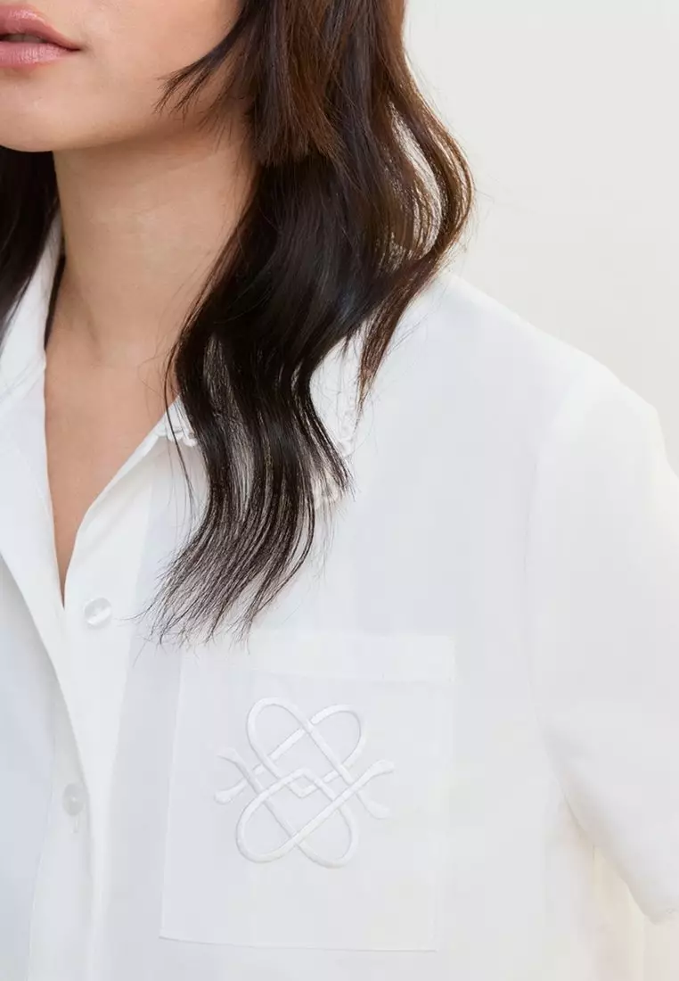 Scallop Trim Cropped Shirt - White