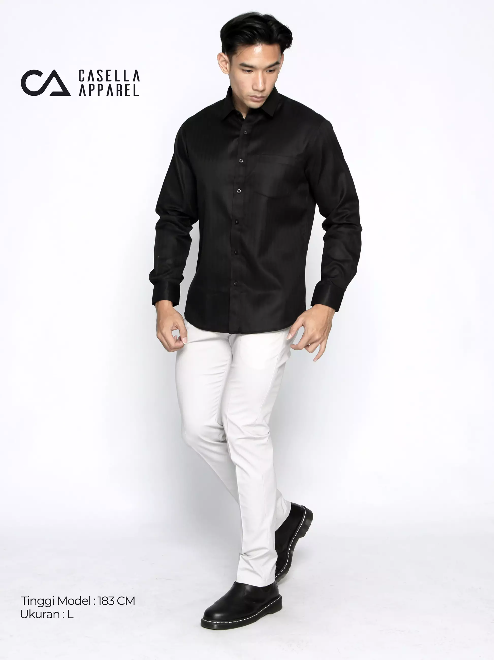 Casella Baju Kemeja Pria Lengan Panjang Texture | Premium Basic Eldric Shirt 7757 Black