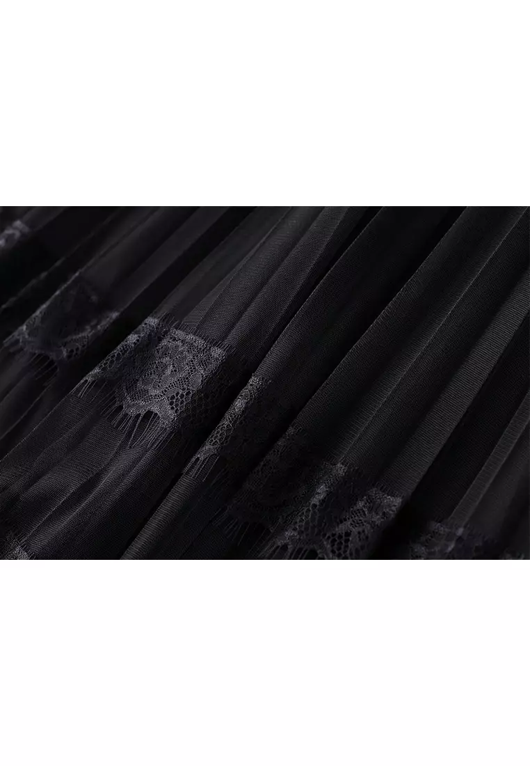 Spring/Summer High Waist Lace Stitching Mesh Skirt AF8585