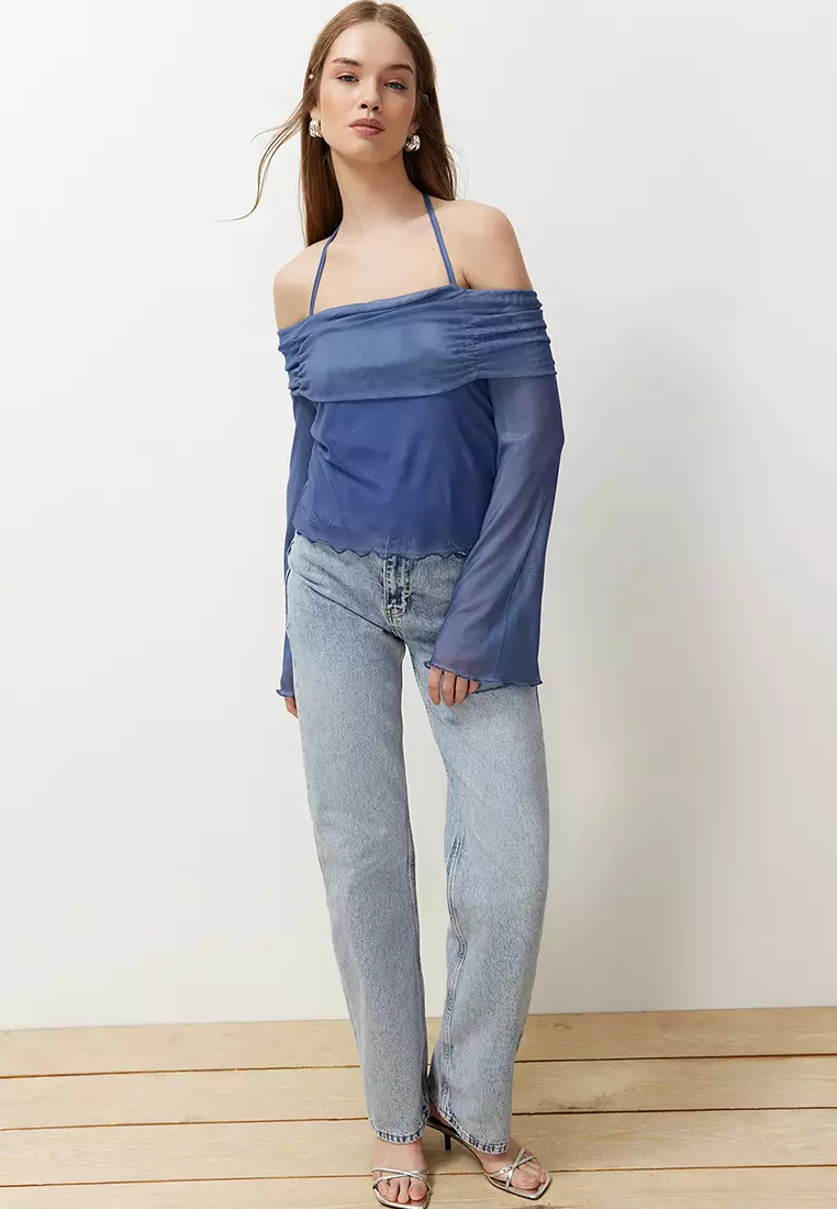 Knitted Blouse with Flared Sleeves