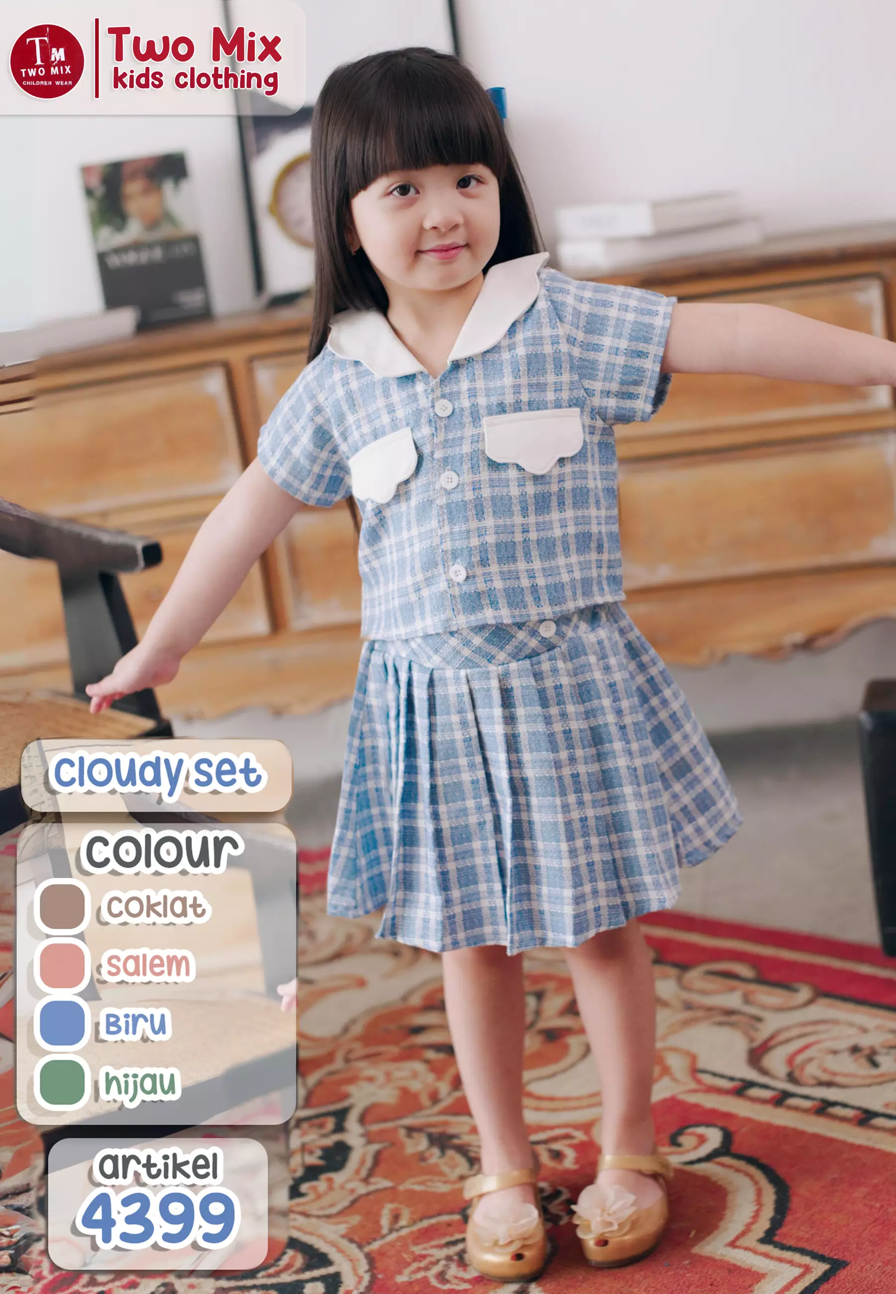 Two Mix - Cloudy Set Setelan Anak Perempuan  - One Set Anak Cewek 1-12 Tahun 4399 Biru