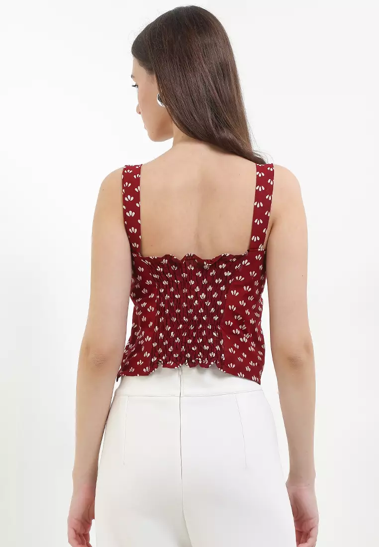 Sleeveless Inner Top Atasan Wanita Basic Bunga Red Tanpa Lengan