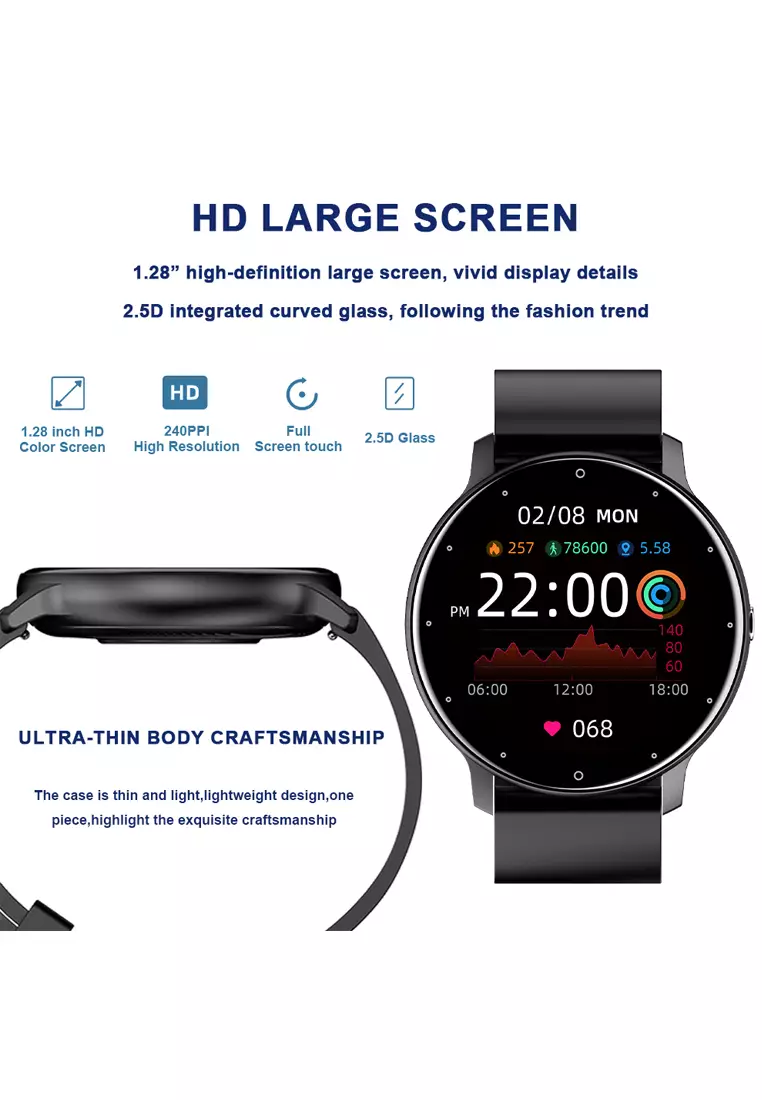SmartWatch ZL02D Layar Terang 1.28'' Anti Air IP67 Olahraga Pemantauan Tidur dan Detak Jantung Jam Tangan Pria Wanita black dengan tali jam gratis
