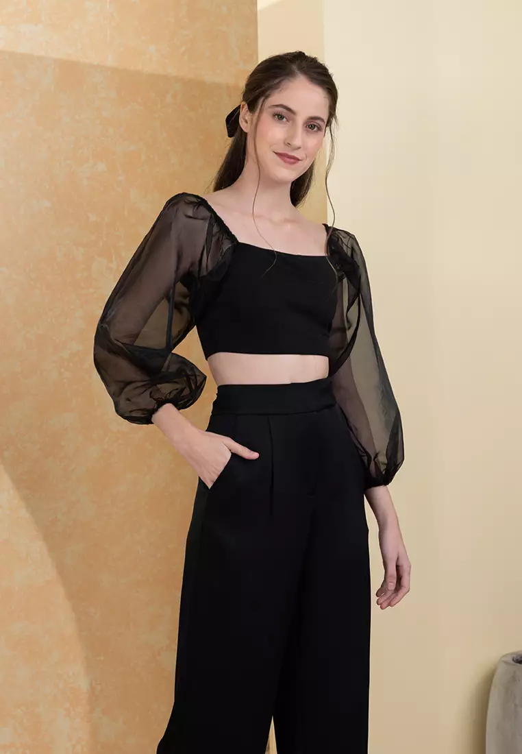 Buy Zalora Studios Organza Sleeve Crop Top 2024 Online ZALORA Philippines