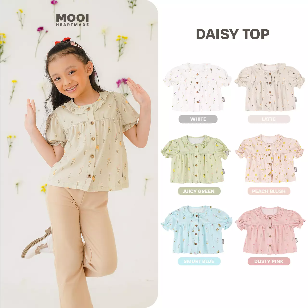 Mooi Atasan Anak Perempuan Daisy Top - White