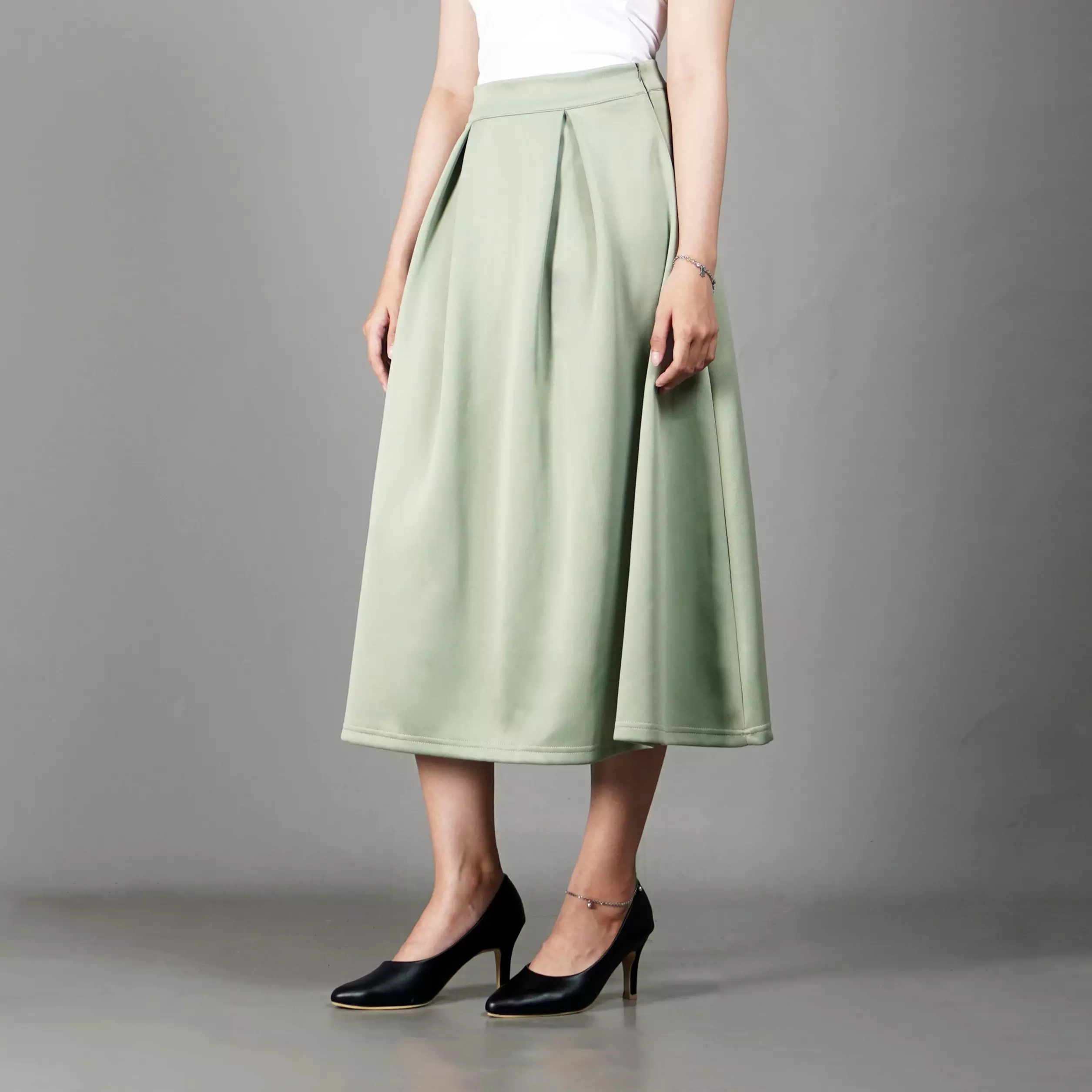  REBECA Rok Wanita Gaya Korea Flare Skirt Midi Skirt Rok Midi - HIJAU SAGE