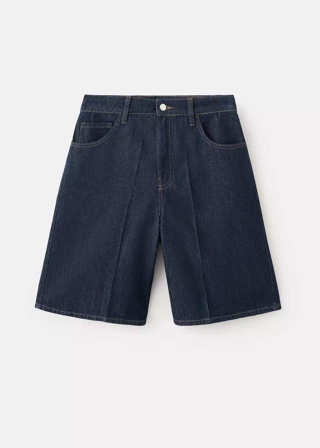 Celana pendek denim lurus berpinggang tinggi
