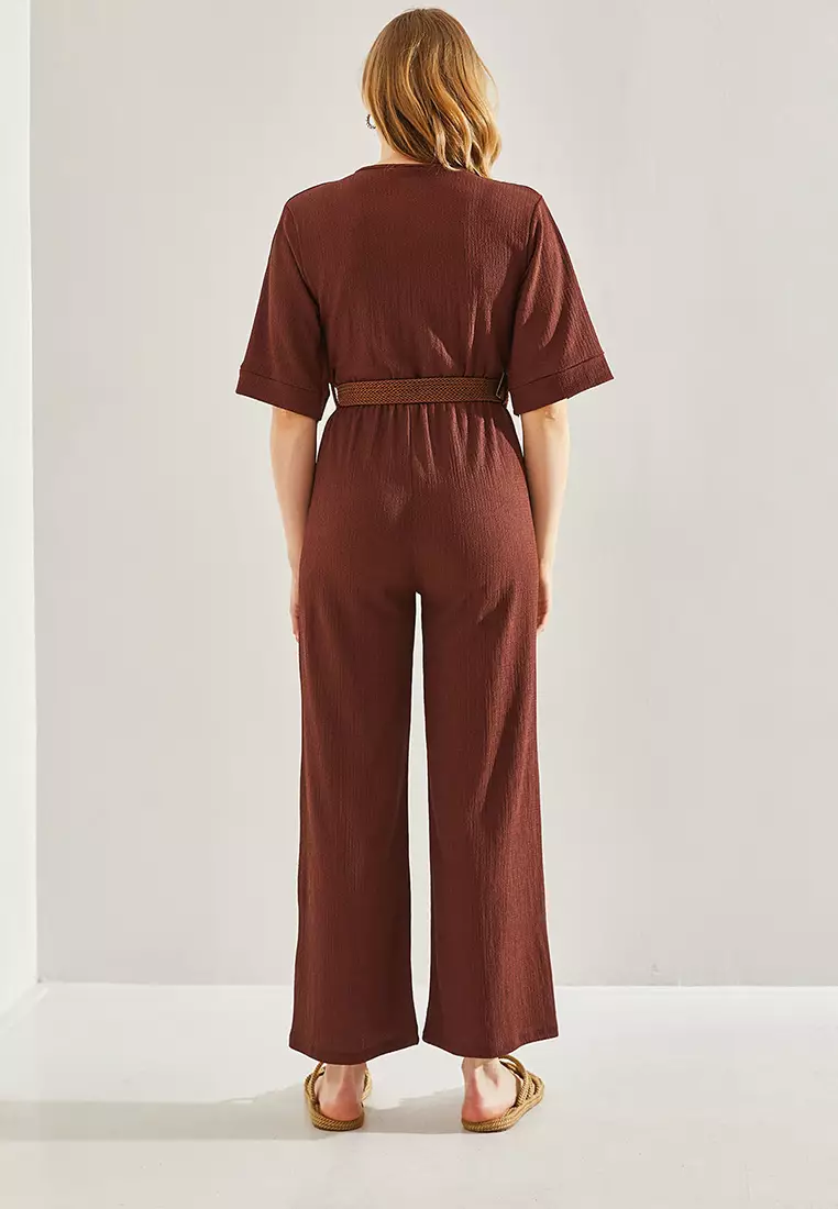 Double Breasted Collar Belted Jumpsuit