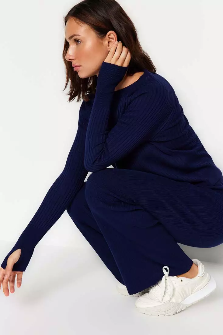 Ribbed Knitted Sweater and Pants Sets