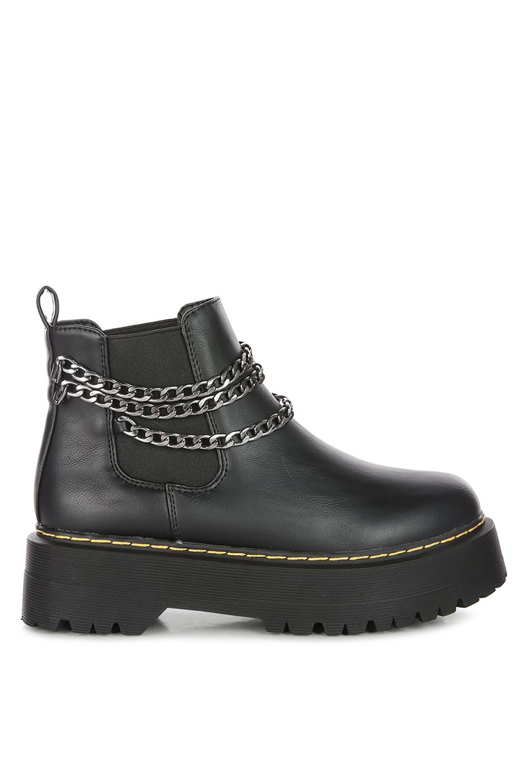 Black Chunky Metal Chain Chelsea Boot