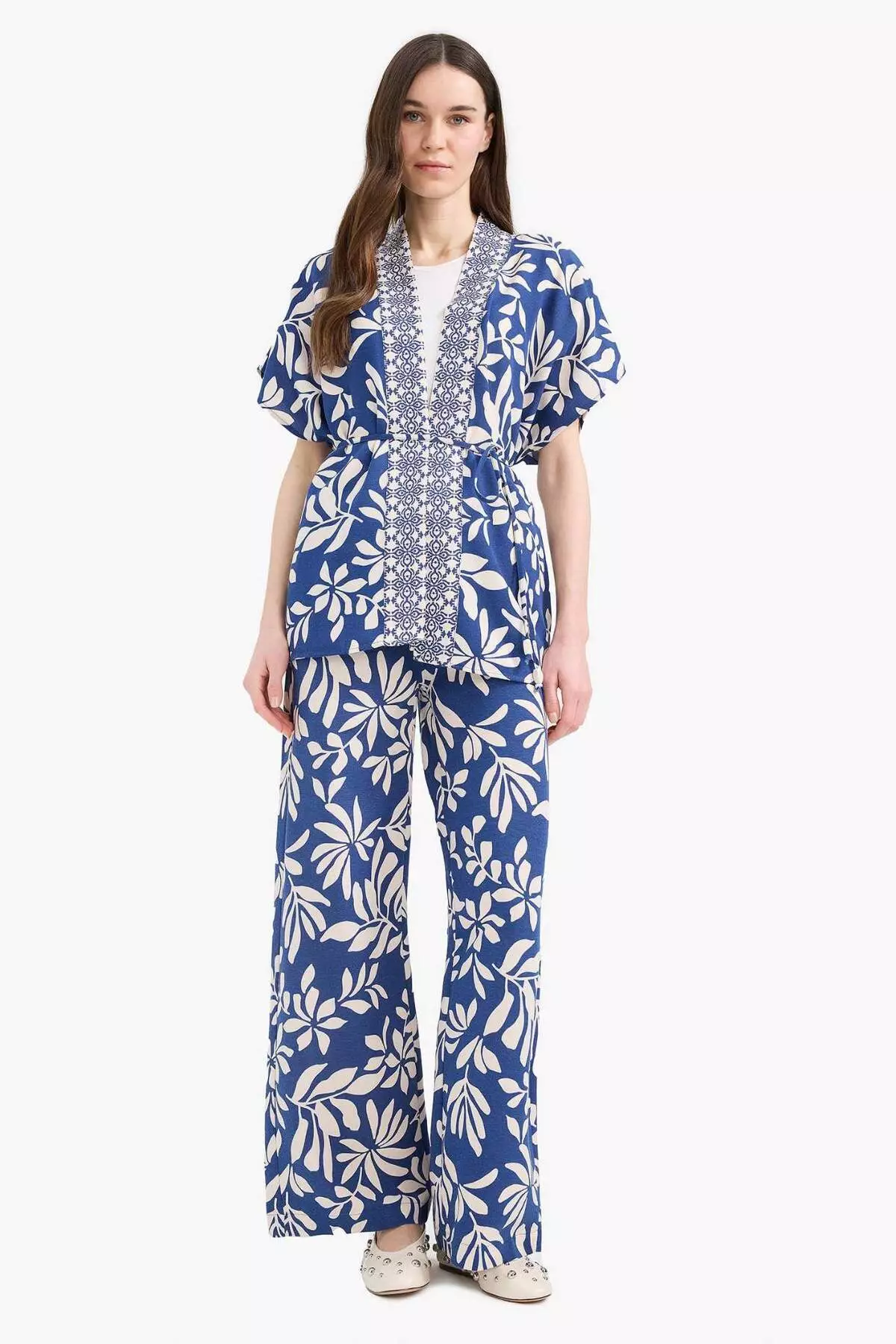 Regular Fit Patterned Pocket Detailed Straight Leg Linen Blended Trousers E7329Ax25Sm