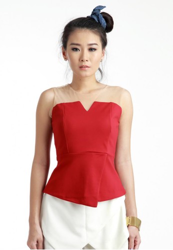 Accalia Blouse with Tulle in Red