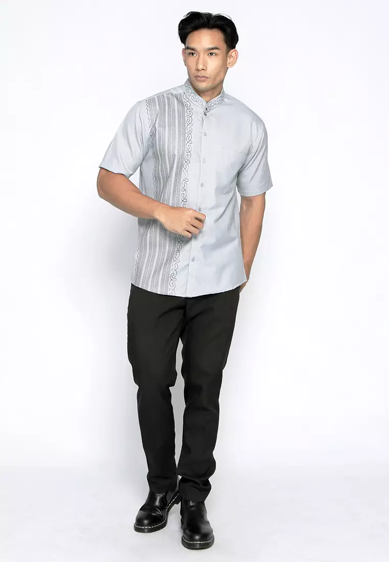 Casella Baju Koko Pria Lengan Pendek Arabesque Combination Design Series 4055 Bluegrey