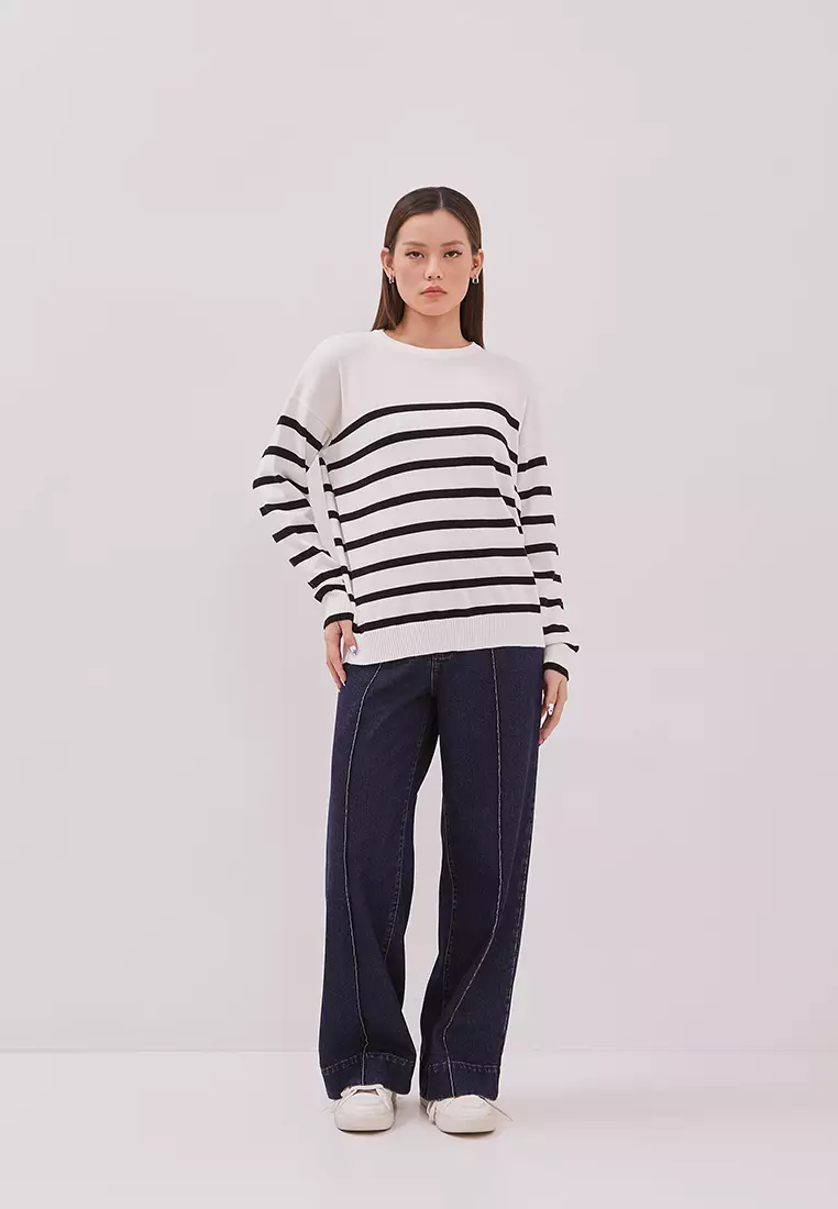 DUST Sweater Rajut Stripe Nesta Putih (D. 71716)