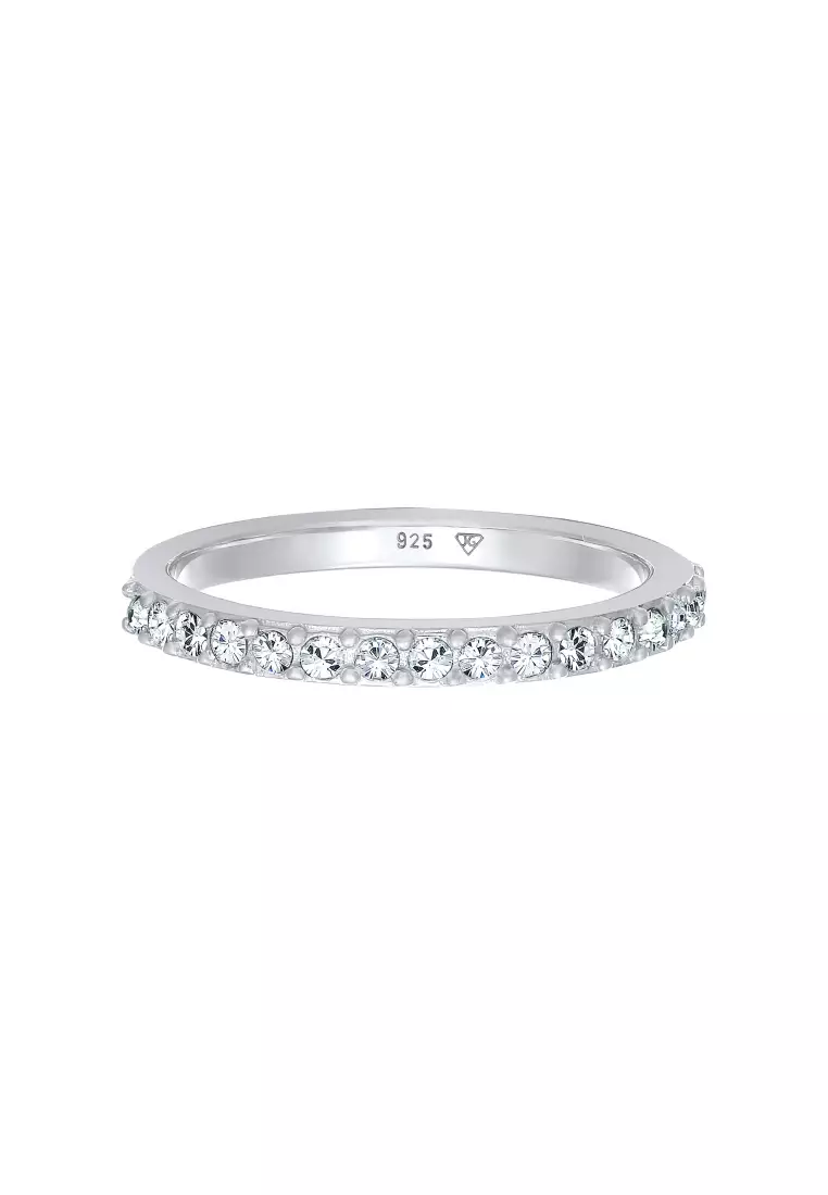 Cincin Perhiasan Perak 925 Wanita Band Memoire Elegant Crystals