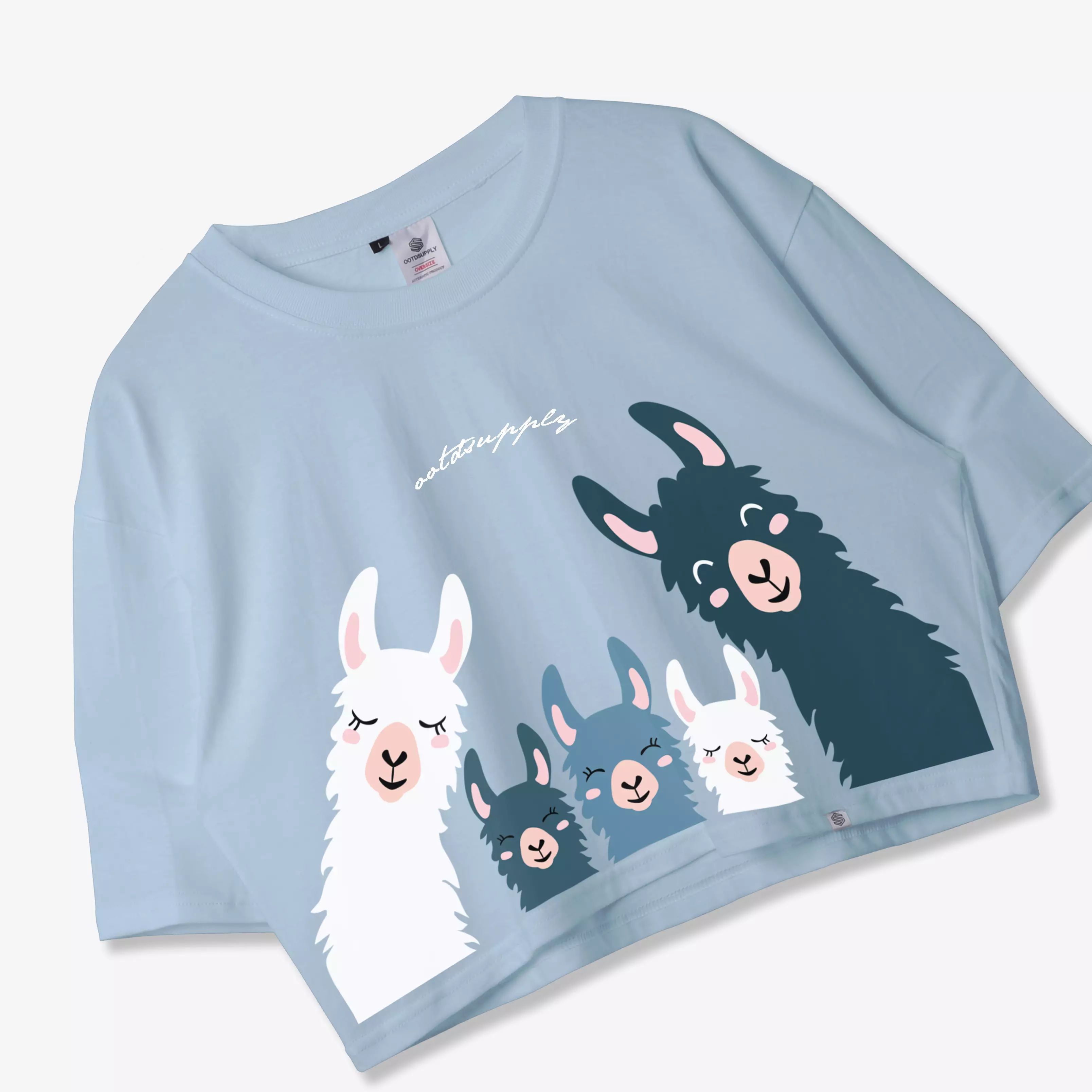OOTDSUPPLY Croptee Ilama's Baby Blue & Black